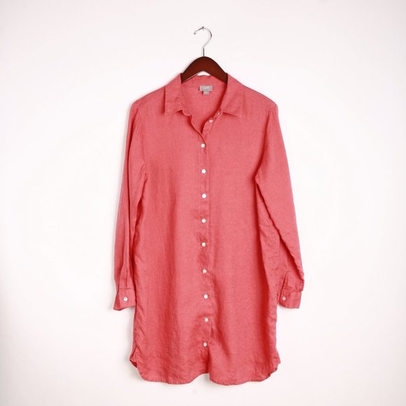 J. Jill Coral Linen Button Down Tunic Top or Mini Dress EUC - Picture 1 of 13